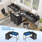 Bureau d'ordinateur de 43 pouces, bureau en L avec prises de courant et lumières LED, bureau de jeu à 3 tiroirs avec étagères de rangement et support d'écran