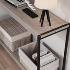 Table console avec rangement - Table basse de style campagnard à 2 niveaux pour salon, entrée (bois rustique et métal, assemblage facile)
