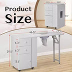 Karlhome Table de manucure rectangulaire de 118 cm en MDF blanc avec 2 tiroirs, armoire, portes et collecteur de poussière électrique