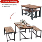 Ensemble de Table à Manger de Ferme CuisinSmart pour 4 Personnes, Ensemble Table de Cuisine de 112 cm avec 2 Bancs, Ensemble Table de Petit Déjeuner Rectangulaire 3 Pièces