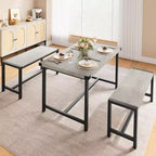 Ensemble de Table à Manger de Ferme CuisinSmart pour 4 Personnes, Ensemble Table de Cuisine de 112 cm avec 2 Bancs, Ensemble Table de Petit Déjeuner Rectangulaire 3 Pièces