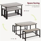 Ensemble de Table à Manger de Ferme CuisinSmart pour 4 Personnes, Ensemble Table de Cuisine de 112 cm avec 2 Bancs, Ensemble Table de Petit Déjeuner Rectangulaire 3 Pièces