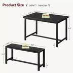 Ensemble de Table à Manger de Ferme CuisinSmart pour 4 Personnes, Ensemble Table de Cuisine de 112 cm avec 2 Bancs, Ensemble Table de Petit Déjeuner Rectangulaire 3 Pièces