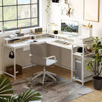 Bureau de jeu en forme de L de 68 po, bureau d'ordinateur avec prises de courant et lumières LED, bureau à domicile avec tiroir de classement, bureau d'angle avec étagère pour moniteur et crochet