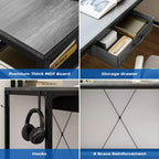 Bureau de jeu en forme de L de 68 po, bureau d'ordinateur avec prises de courant et lumières LED, bureau à domicile avec tiroir de classement, bureau d'angle avec étagère pour moniteur et crochet