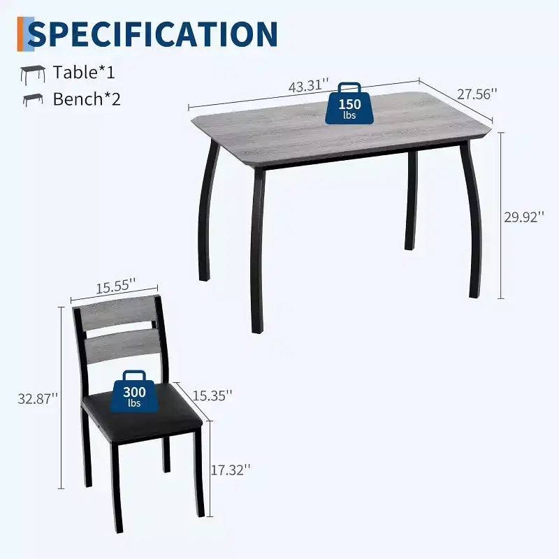Ensemble de salle à manger pour 4, table de cuisine en bois avec 4 chaises rembourrées, ensemble de salle à manger compact avec design chanfreiné pour petite cuisine ou appartement
