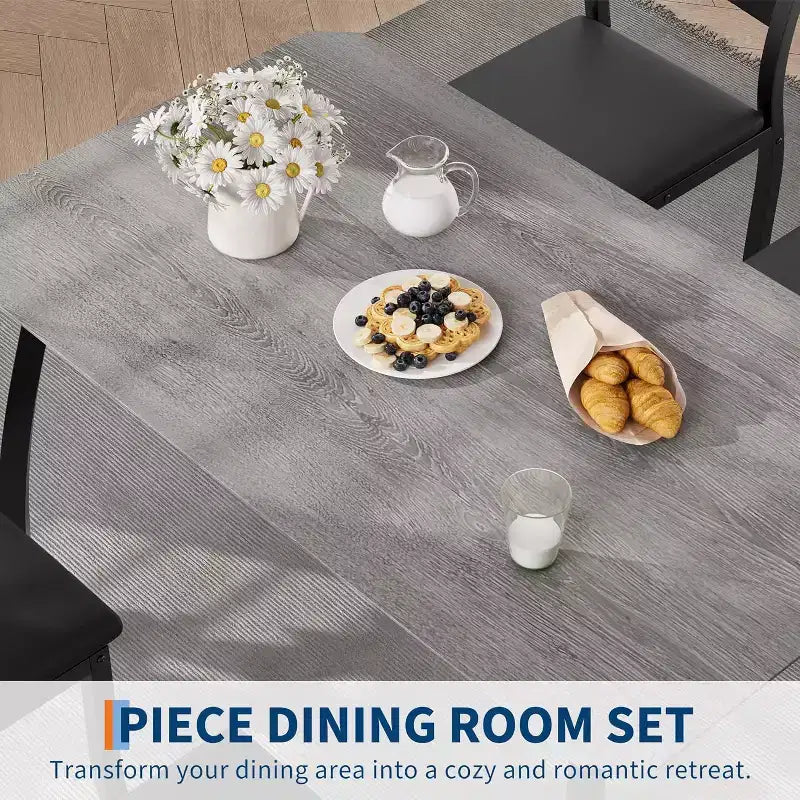 Ensemble de salle à manger pour 4, table de cuisine en bois avec 4 chaises rembourrées, ensemble de salle à manger compact avec design chanfreiné pour petite cuisine ou appartement