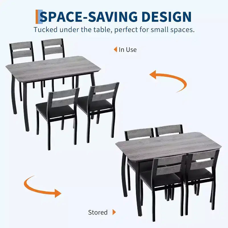 Ensemble de salle à manger pour 4, table de cuisine en bois avec 4 chaises rembourrées, ensemble de salle à manger compact avec design chanfreiné pour petite cuisine ou appartement