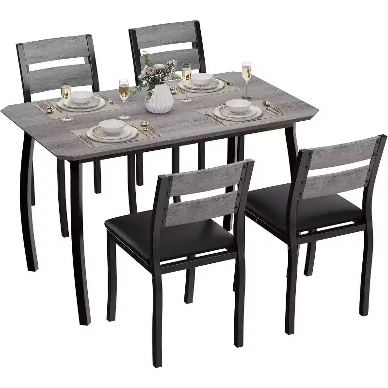 Ensemble de salle à manger pour 4, table de cuisine en bois avec 4 chaises rembourrées, ensemble de salle à manger compact avec design chanfreiné pour petite cuisine ou appartement