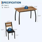 Ensemble de salle à manger pour 4, table de cuisine en bois avec 4 chaises rembourrées, ensemble de salle à manger compact avec design chanfreiné pour petite cuisine ou appartement