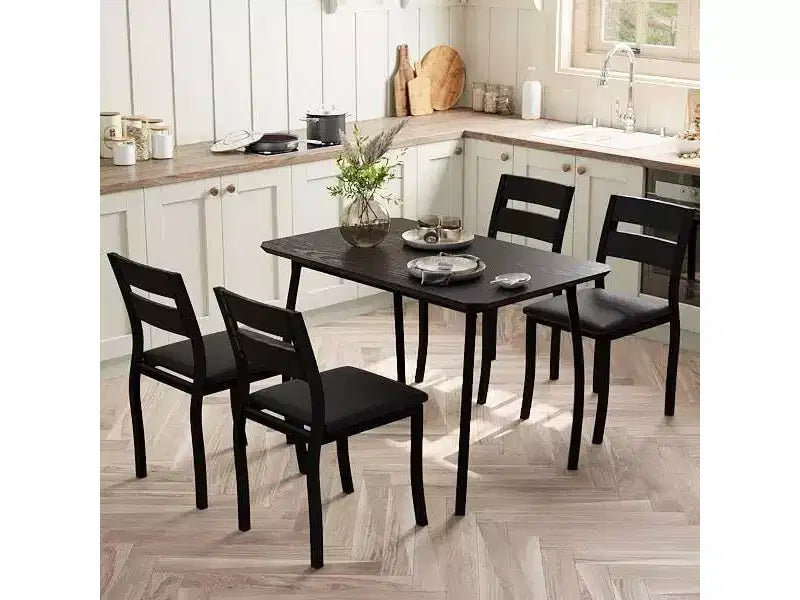 Ensemble de salle à manger pour 4, table de cuisine en bois avec 4 chaises rembourrées, ensemble de salle à manger compact avec design chanfreiné pour petite cuisine ou appartement