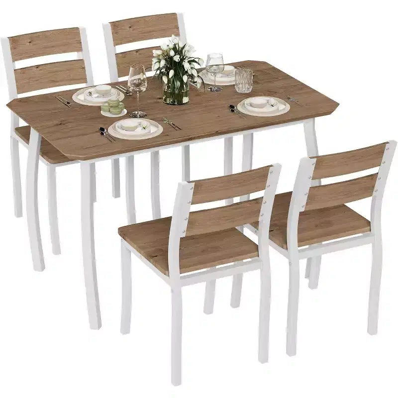 Ensemble de salle à manger pour 4, table de cuisine en bois avec 4 chaises rembourrées, ensemble de salle à manger compact avec design chanfreiné pour petite cuisine ou appartement