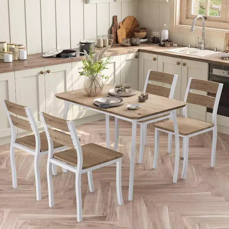 Ensemble de salle à manger pour 4, table de cuisine en bois avec 4 chaises rembourrées, ensemble de salle à manger compact avec design chanfreiné pour petite cuisine ou appartement