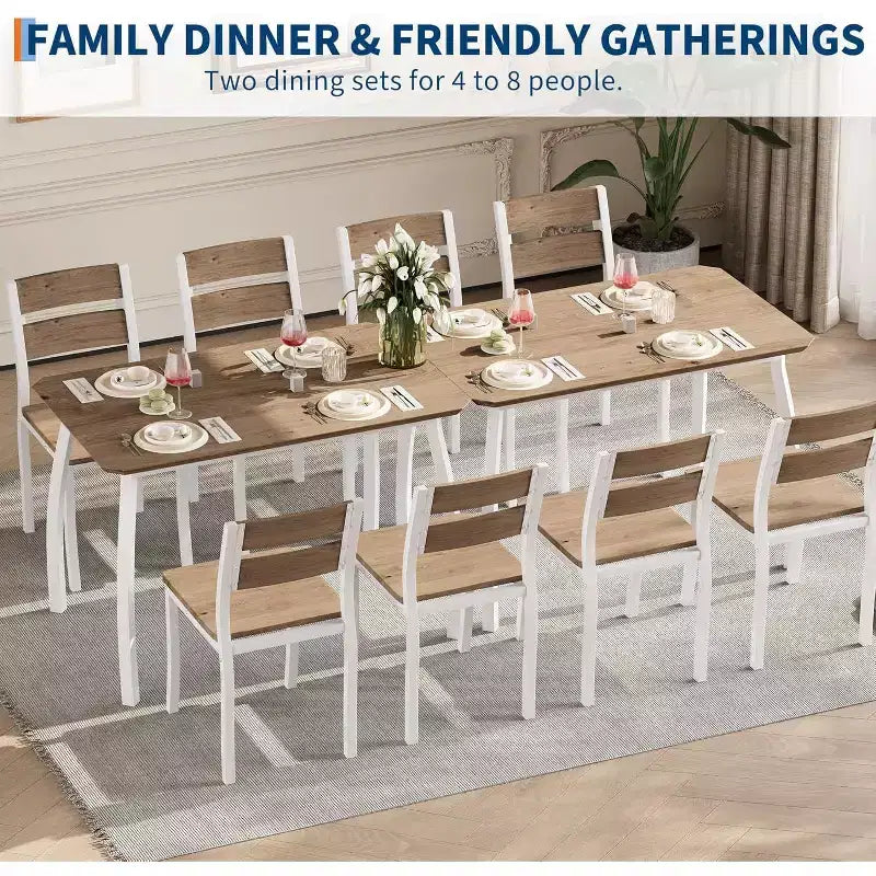 Ensemble de salle à manger pour 4, table de cuisine en bois avec 4 chaises rembourrées, ensemble de salle à manger compact avec design chanfreiné pour petite cuisine ou appartement