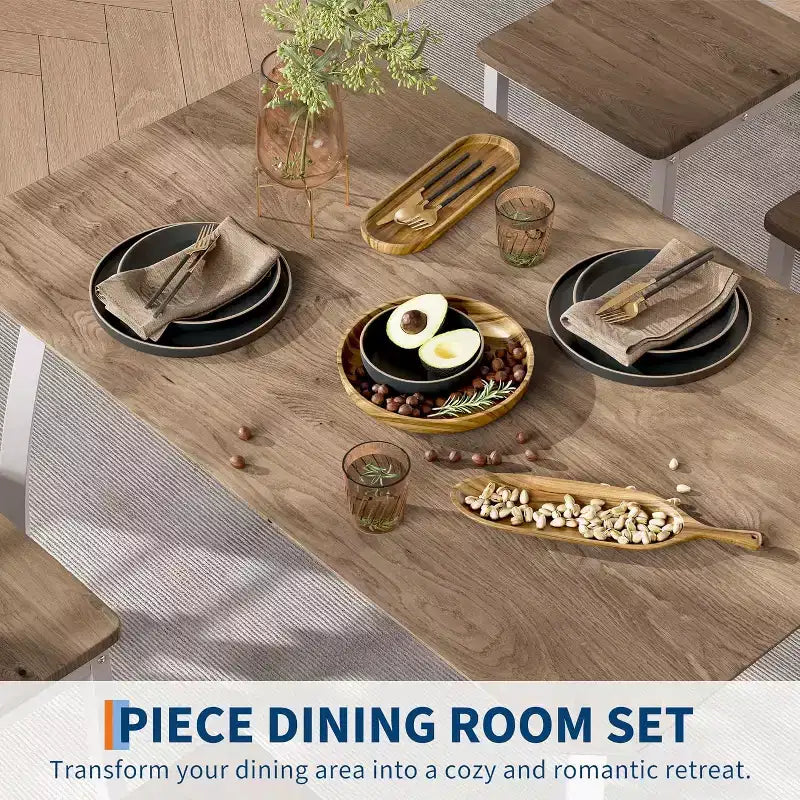 Ensemble de salle à manger pour 4, table de cuisine en bois avec 4 chaises rembourrées, ensemble de salle à manger compact avec design chanfreiné pour petite cuisine ou appartement