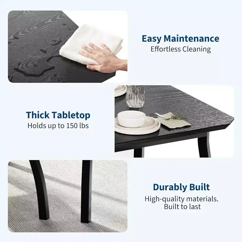 Ensemble de salle à manger pour 4, table de cuisine en bois avec 4 chaises rembourrées, ensemble de salle à manger compact avec design chanfreiné pour petite cuisine ou appartement