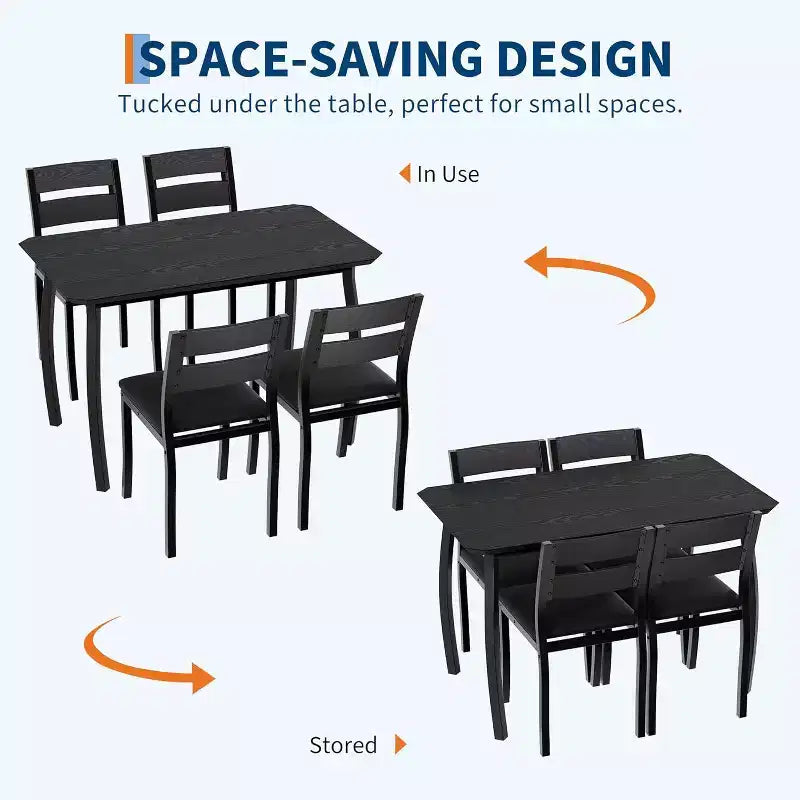 Ensemble de salle à manger pour 4, table de cuisine en bois avec 4 chaises rembourrées, ensemble de salle à manger compact avec design chanfreiné pour petite cuisine ou appartement