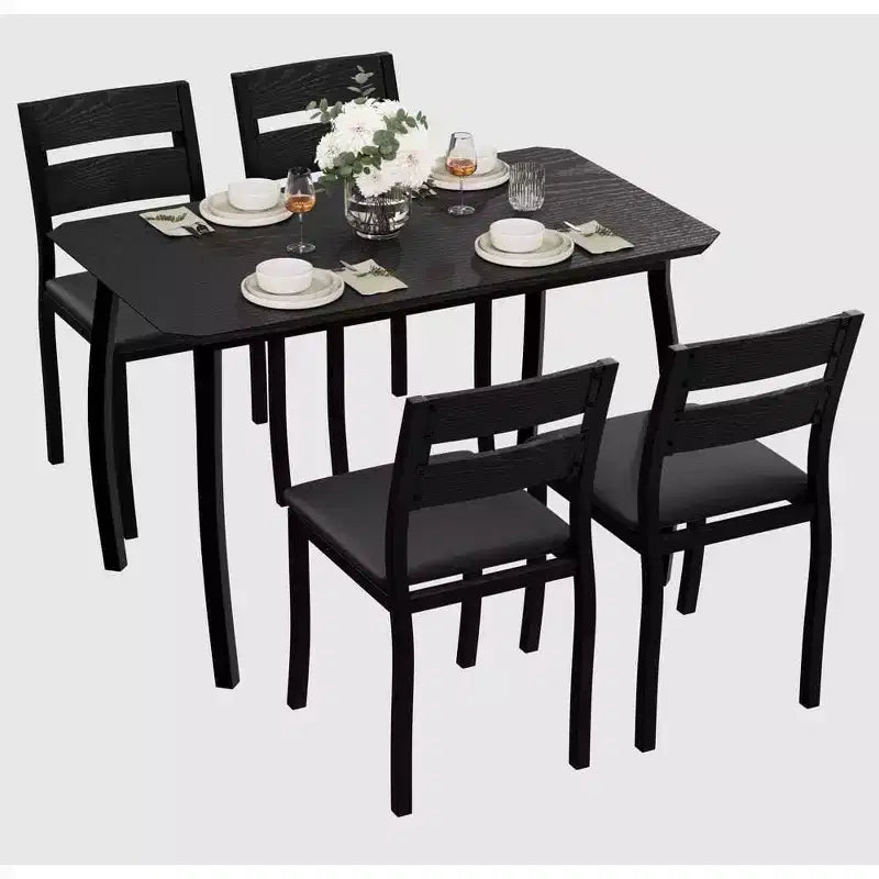 Ensemble de salle à manger pour 4, table de cuisine en bois avec 4 chaises rembourrées, ensemble de salle à manger compact avec design chanfreiné pour petite cuisine ou appartement