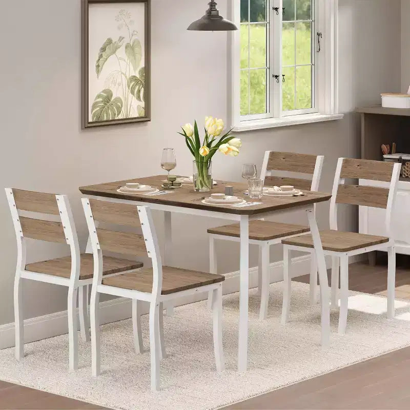 Ensemble de salle à manger pour 4, table de cuisine en bois avec 4 chaises rembourrées, ensemble de salle à manger compact avec design chanfreiné pour petite cuisine ou appartement