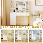 GustoWave Coiffeuse blanche avec miroir et lumières, table de maquillage avec miroir éclairé LED et prise de courant, 3 couleurs d'éclairage pour chambre à coucher