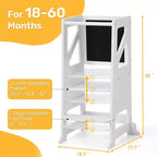 Marchepied en bois pour tout-petits, Tour d'apprentissage blanche pour tout-petits avec tableau noir et tableau blanc