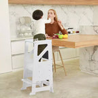 Marchepied en bois pour tout-petits, Tour d'apprentissage blanche pour tout-petits avec tableau noir et tableau blanc