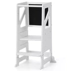 Marchepied en bois pour tout-petits, Tour d'apprentissage blanche pour tout-petits avec tableau noir et tableau blanc