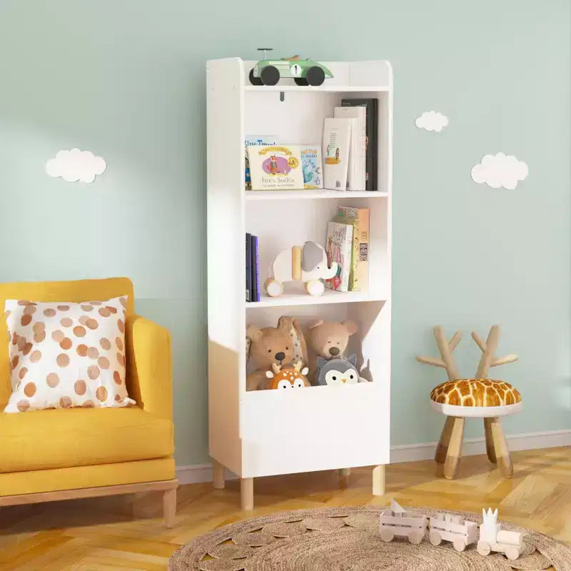 Étagère à Livres 4 Niveaux pour Enfants, Présentoir de Livres pour Enfants, Bibliothèque de Rangement de Jouets pour Chambre d'Enfant, Salle de Jeux, Crèche