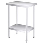 Table en acier inoxydable, plan de travail robuste avec étagère inférieure réglable et roulettes verrouillables, table de préparation en métal à 2 niveaux pour cuisine, restaurant, garage