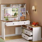 Coiffeuse GustoWave avec Plateau en Verre et Station de Recharge, Miroir Tactile et Lumières, Meuble Coiffeuse avec 5 Tiroirs, 6 Étagères Ouvertes, Antique