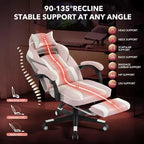Chaise de gamer pivotante à 360° et réglable en hauteur avec repose-pieds rétractable et support lombaire ergonomique, en cuir PU, avec appui-tête pour le bureau