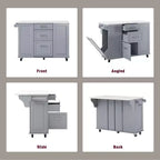 Îlot de cuisine Whisen 50,7, meuble poubelle inclinable, organiseur coulissant, 5 roulettes et abattant