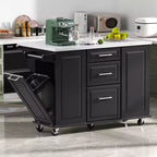 Îlot de cuisine Whisen 50,7, meuble poubelle inclinable, organiseur coulissant, 5 roulettes et abattant