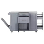 Îlot de cuisine Whisen 50,7, meuble poubelle inclinable, organiseur coulissant, 5 roulettes et abattant