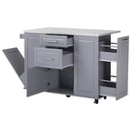Îlot de cuisine Whisen 50,7, meuble poubelle inclinable, organiseur coulissant, 5 roulettes et abattant