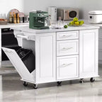 Îlot de cuisine Whisen 50,7, meuble poubelle inclinable, organiseur coulissant, 5 roulettes et abattant