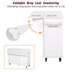 Îlot de cuisine Whisen 50,7, meuble poubelle inclinable, organiseur coulissant, 5 roulettes et abattant