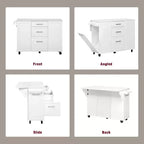 Îlot de cuisine Whisen 50,7, meuble poubelle inclinable, organiseur coulissant, 5 roulettes et abattant