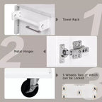 Îlot de cuisine Whisen 50,7, meuble poubelle inclinable, organiseur coulissant, 5 roulettes et abattant