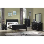 Okak 62 Lit traîneau queen en bois massif avec tête/pied de lit, conception basse et sécurisée pour chambre d'enfant, noir