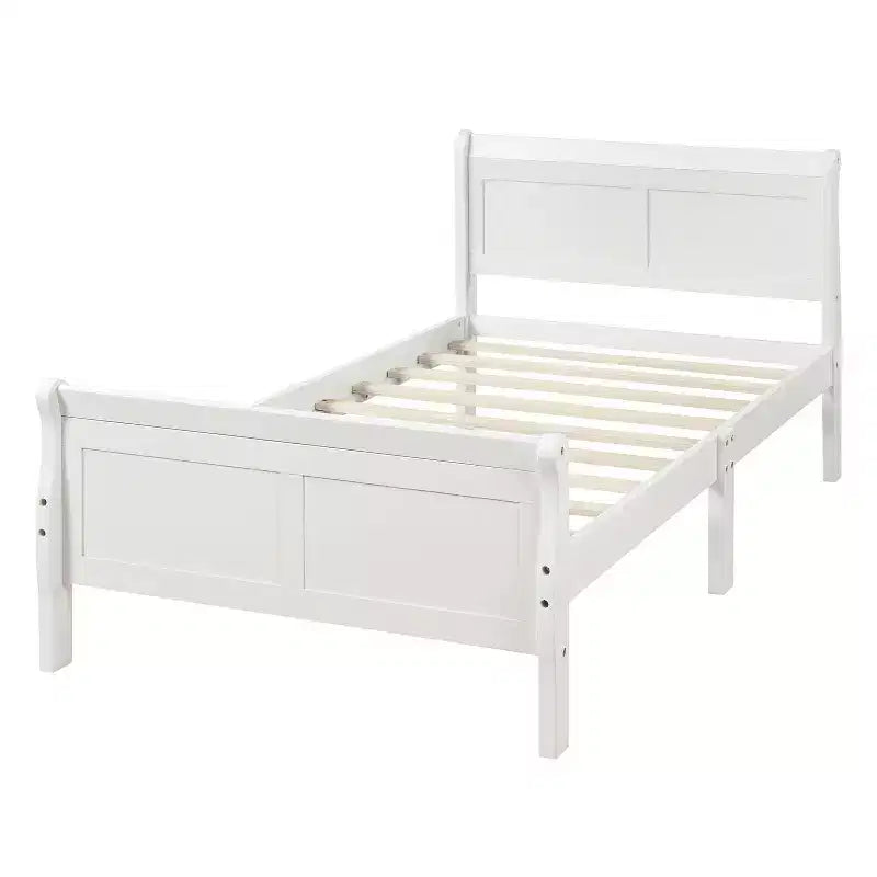 Lit plateforme en bois, cadre de lit simple, sommier avec tête et pied de lit, et lattes en bois