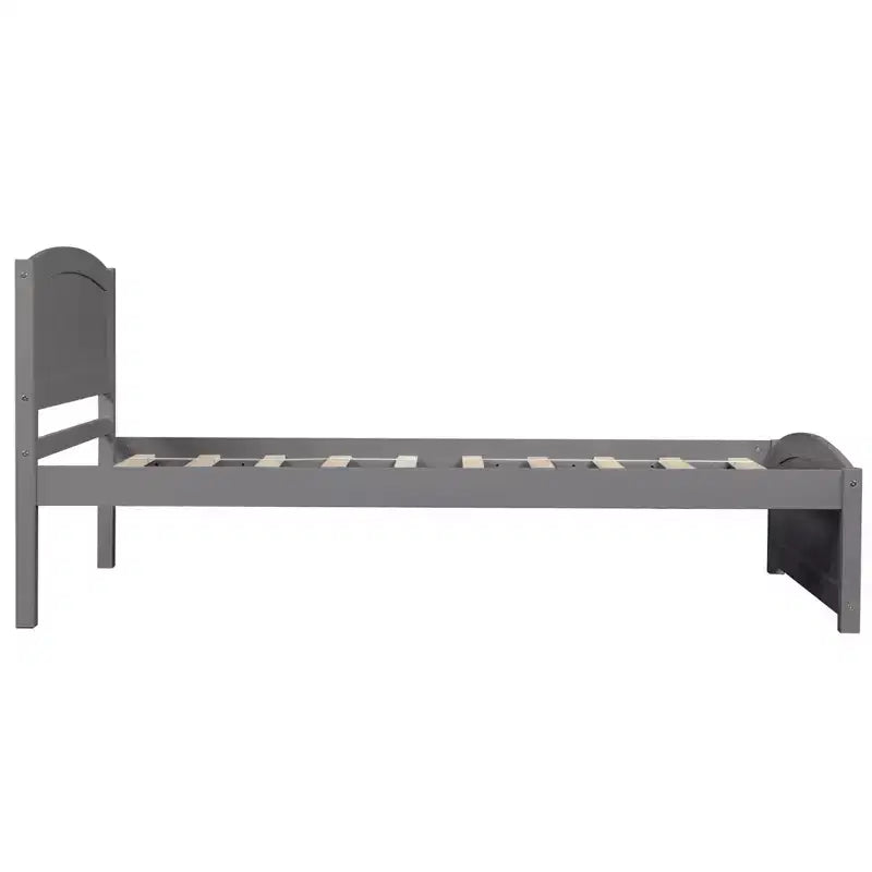 Lit plateforme en bois avec tête et pied de lit, support à lattes en bois, format jumeau, expresso