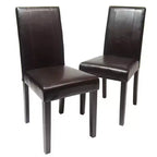 Chaises de salle à manger de style urbain Okak, chaises Parsons lot de 2, revêtement en similicuir résistant aux UV, pieds en bois massif couleur expresso et dossier fin