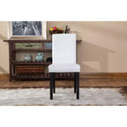 Chaises de salle à manger de style urbain Okak, chaises Parsons lot de 2, revêtement en similicuir résistant aux UV, pieds en bois massif couleur expresso et dossier fin