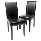 Chaises de salle à manger de style urbain Okak, chaises Parsons lot de 2, revêtement en similicuir résistant aux UV, pieds en bois massif couleur expresso et dossier fin