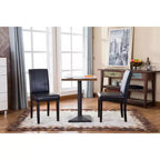 Chaises de salle à manger de style urbain Okak, chaises Parsons lot de 2, revêtement en similicuir résistant aux UV, pieds en bois massif couleur expresso et dossier fin