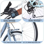NAYSAYE Vélo de ville 7 vitesses avec panier, cadre en acier pour filles pour les trajets quotidiens et les loisirs, Bleu, 170*63*105