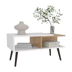 Table basse scandinave multicolore MAYEERTY avec 2 étagères 4 pieds Blanc et Chêne Naturel
