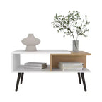 Table basse scandinave multicolore MAYEERTY avec 2 étagères 4 pieds Blanc et Chêne Naturel