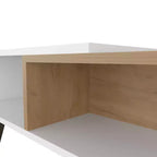 Table basse scandinave multicolore MAYEERTY avec 2 étagères 4 pieds Blanc et Chêne Naturel